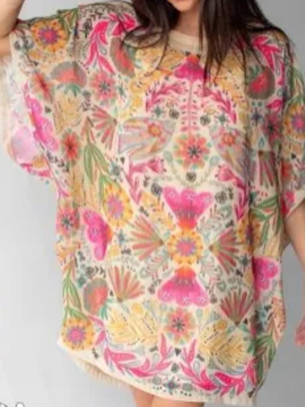 Natural Life Happy Days Mini Dress NWT Large Floral Bird Butterfly  Oversized
